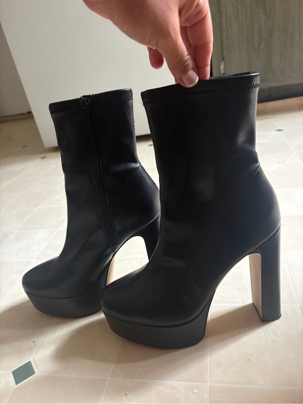 Aldo Black Platform Ankle Boots with High Block Heel